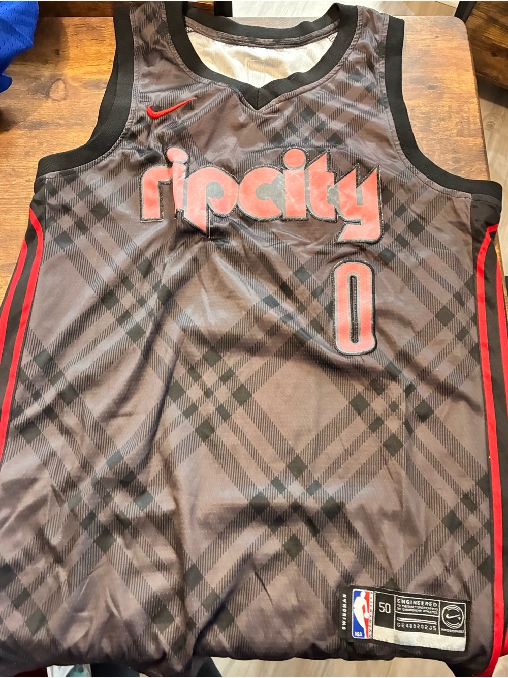 Nike Rip City Plaid Basketball Jersey - Black & Red